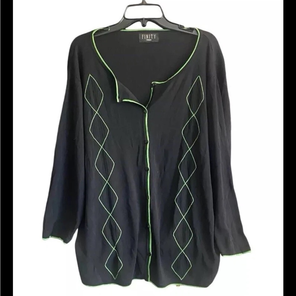 Vintage 90's Finity Woman Black & Neon Green Cardigan 1X